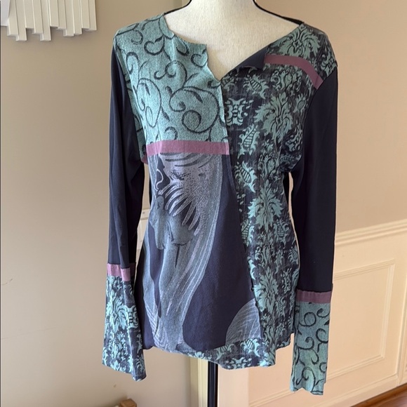 Cirque Du Soleil XXL Women's Artistic Patchwork Asymmetrical Artsy Cotton Top - Picture 1 of 8
